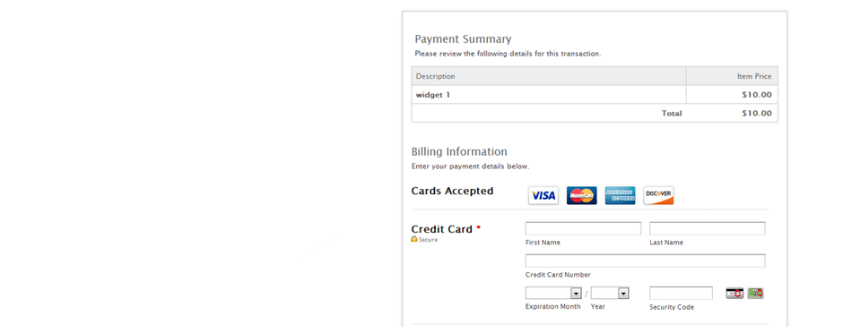 Credit Card process page.